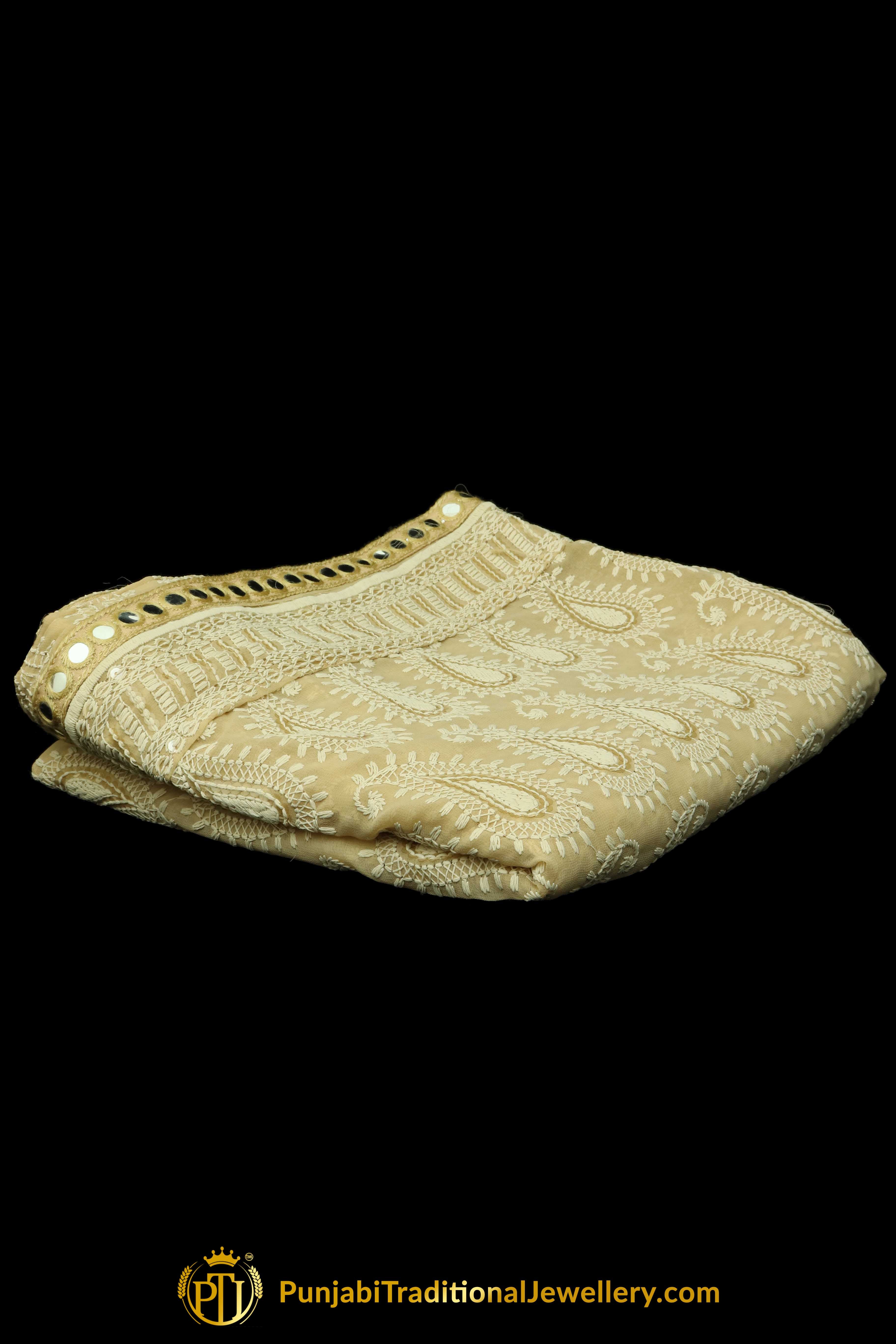 White Color Pure Phulkari Dupatta By Punjabi Traditional Jewellery