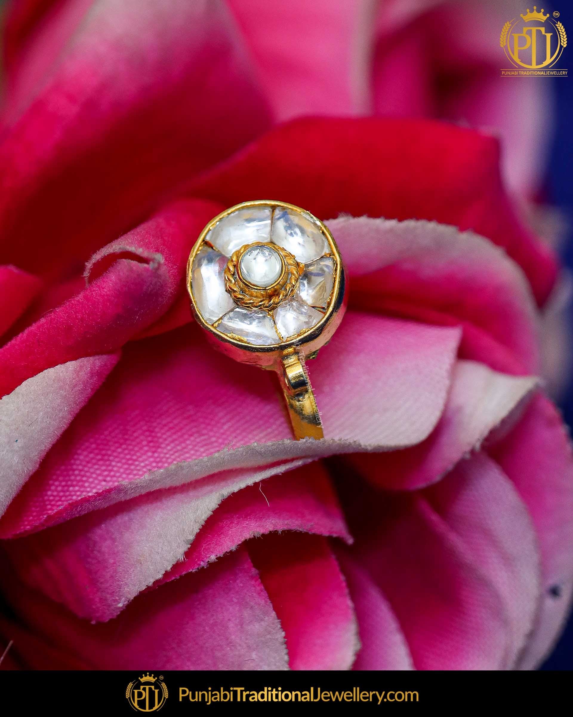 Gold Finished Kundan Pearl Without hole Nose Pin | Punjabi Traditional Jewellery Exclusive