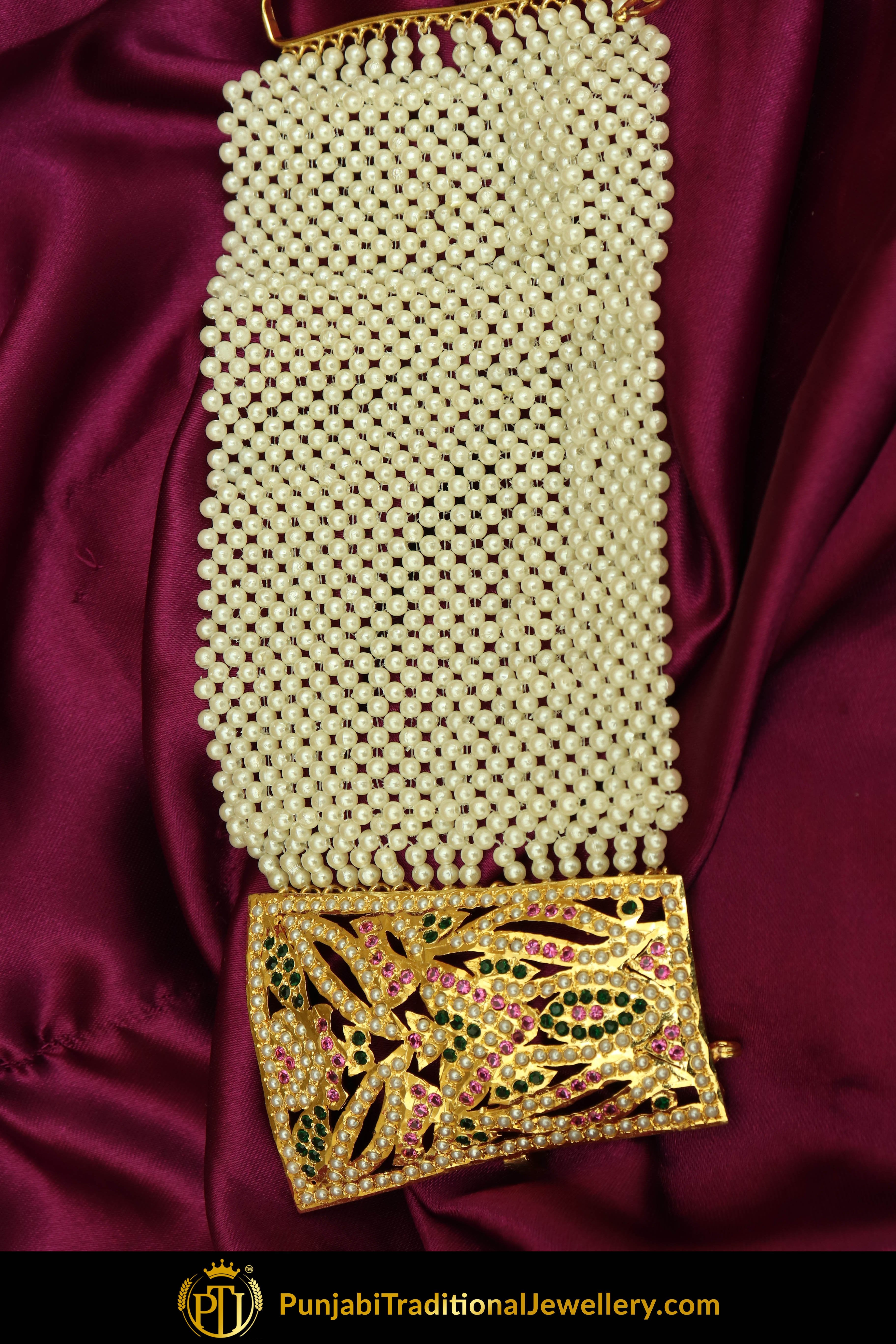 Gold Finished Emerald Rubby Jadau Bracelet | Punjabi Traditional Jewellery Exclusive