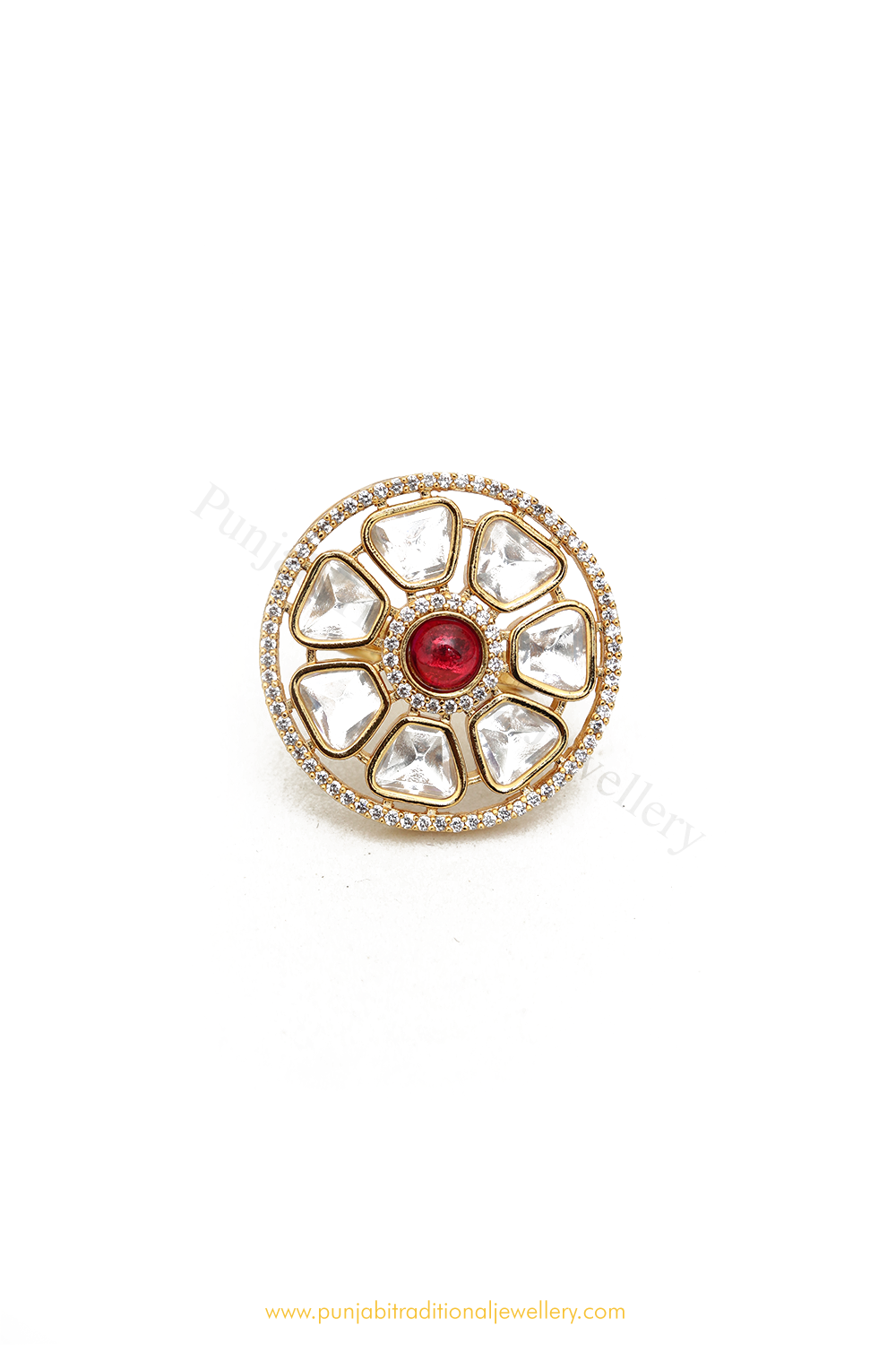 Gold Finished Rubby Kundan Ring By PTJ