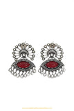 Oxidised Silver Rubby Kundan Earrings by PTJ