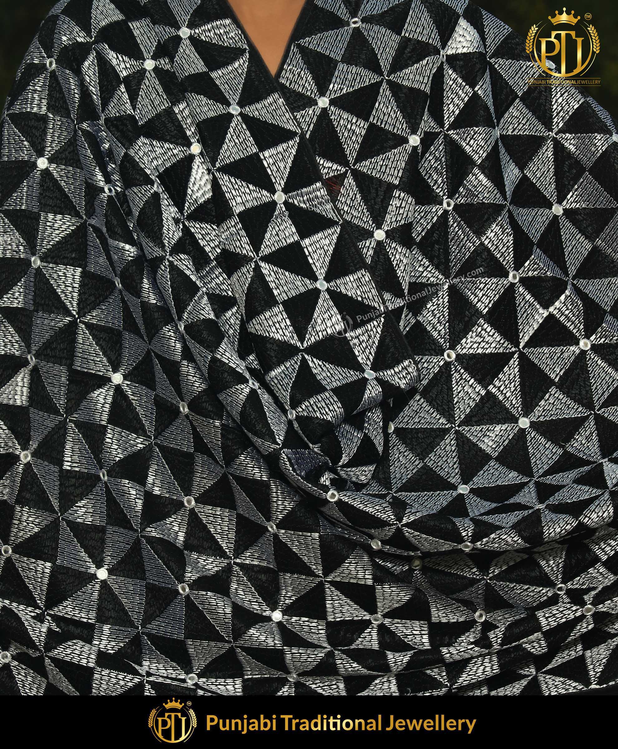 Black Pure Phulkari Dupatta | Punjabi Traditional Jewellery Exclusive