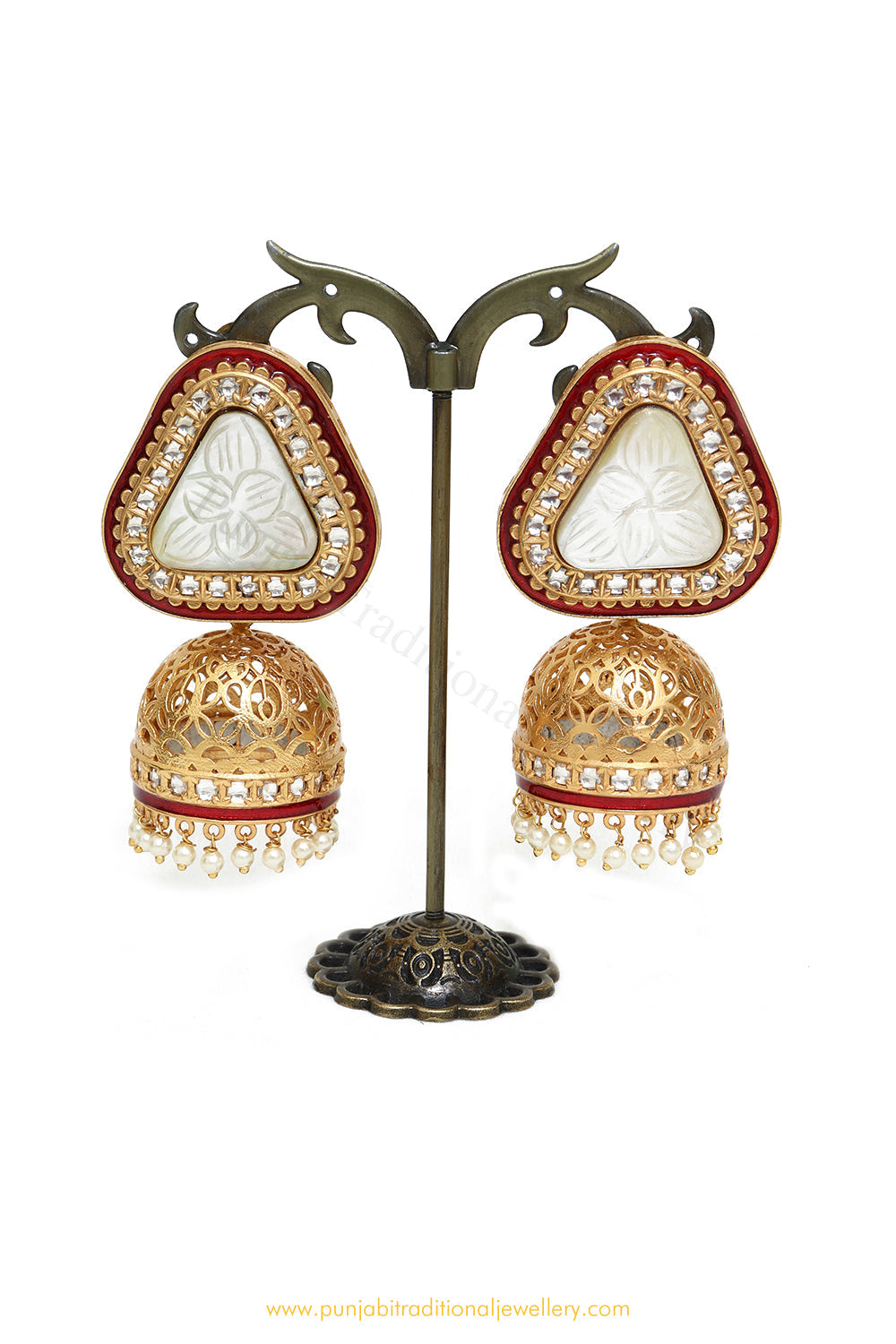 Gold Finished Pearl Earrings by PTJ