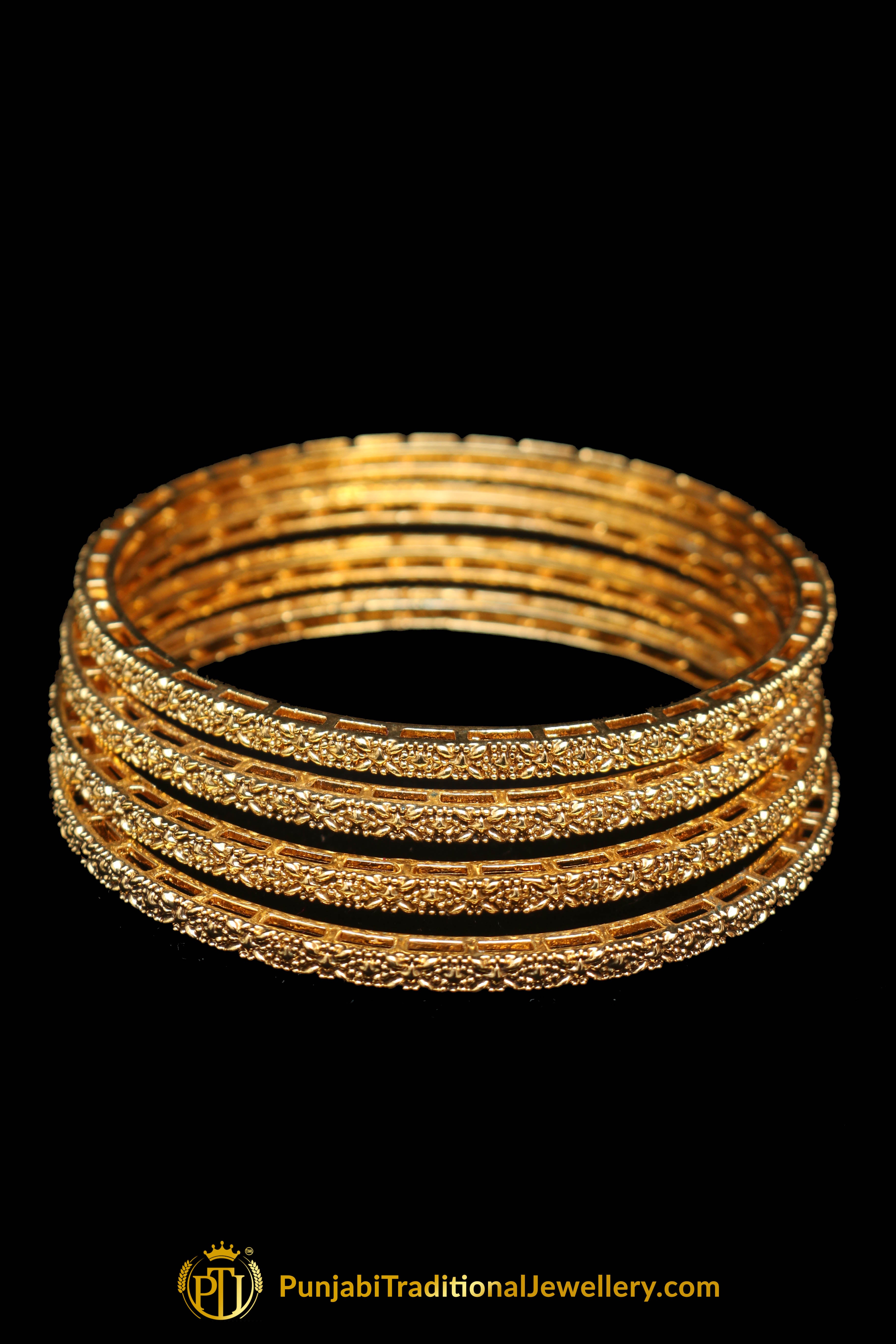 Antique Gold Karra Bangles (Pair) By Punjabi Traditional Jewellery