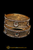 Antique Gold Rubby Green Polki Karra Bangles (Pair) By Punjabi Traditional Jewellery