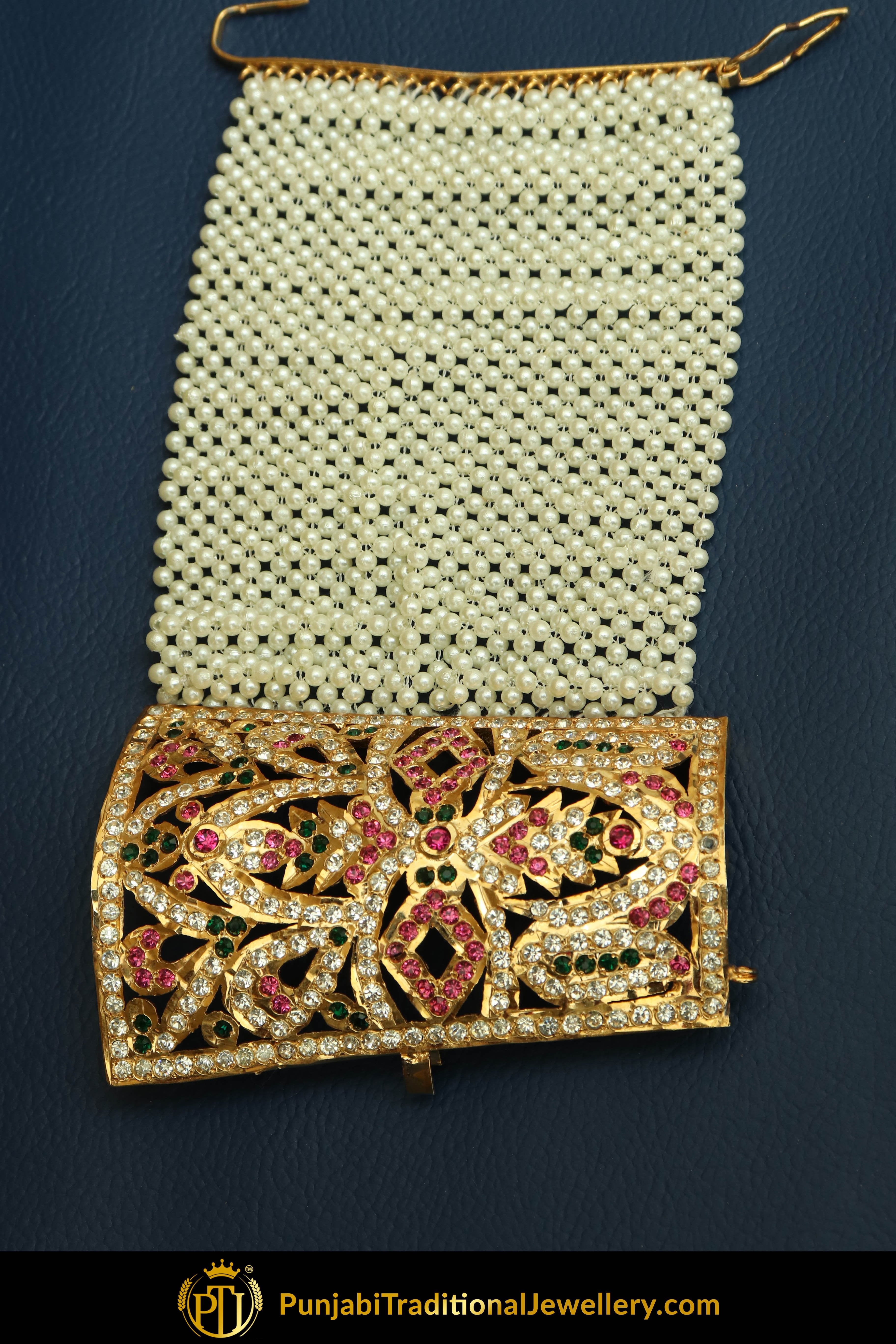 Layyah Gold Finished Emerald Rubby Jadau Bracelet | Punjabi Traditional Jewellery Exclusive