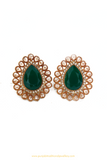Antique Gold Finished Green Polki Studs By PTJ