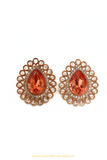 Antique Gold Finished Orange Polki Studs By PTJ