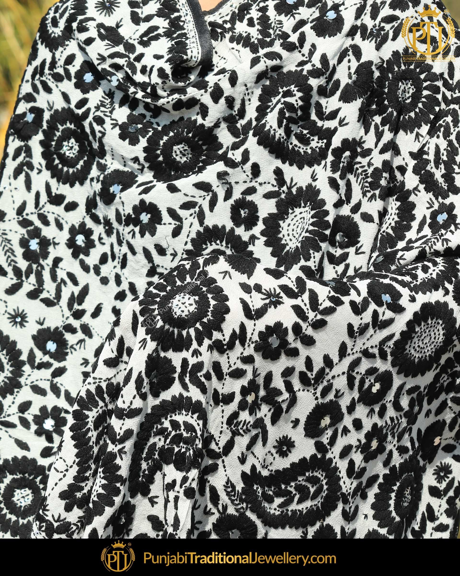 Black & White Double Color Phulkari | Punjabi Traditional Jewellery Exclusive