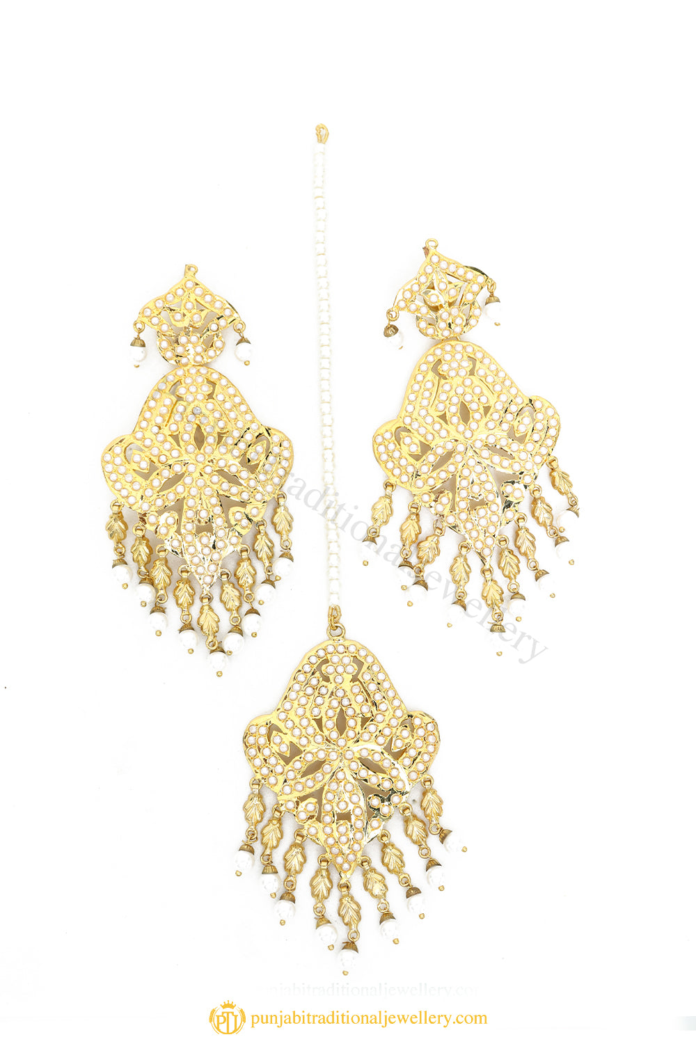 Gold Finished Earrings & Tikka Set by PTJ