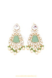 Gold Finished Mint Kundan Earrings by PTJ