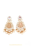 Gold Finished Peach Kundan Earrings by PTJ