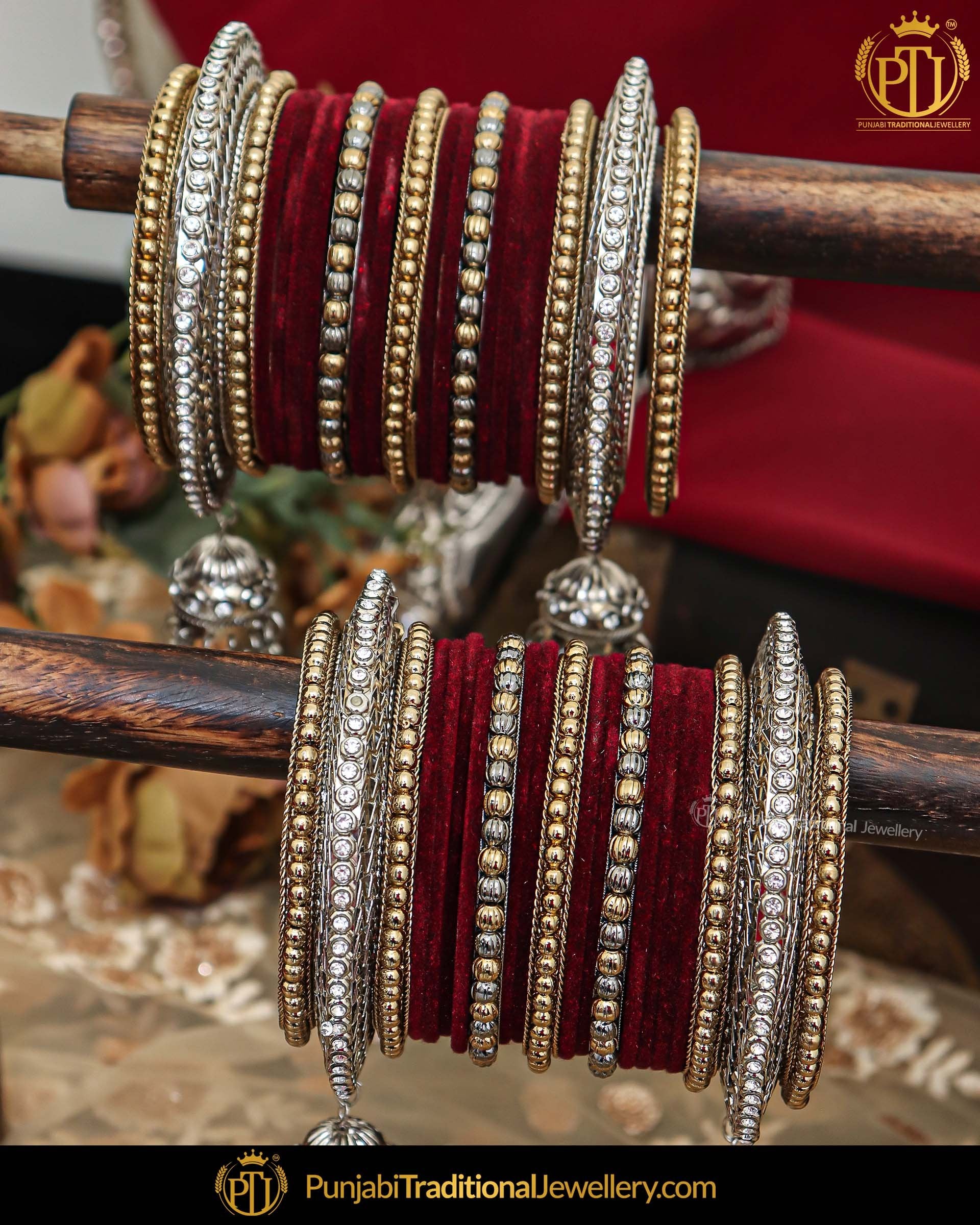 Antique Gold Pearl Bangles Set For Both Hands | Punjabi Traditional Jewellery Exclusive