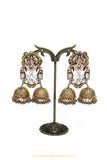 Gold Finished Grey Double Jhumki Kundan Earrings by PTJ