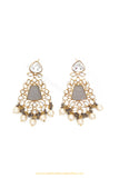 Gold Finished Grey Kundan Earrings by PTJ