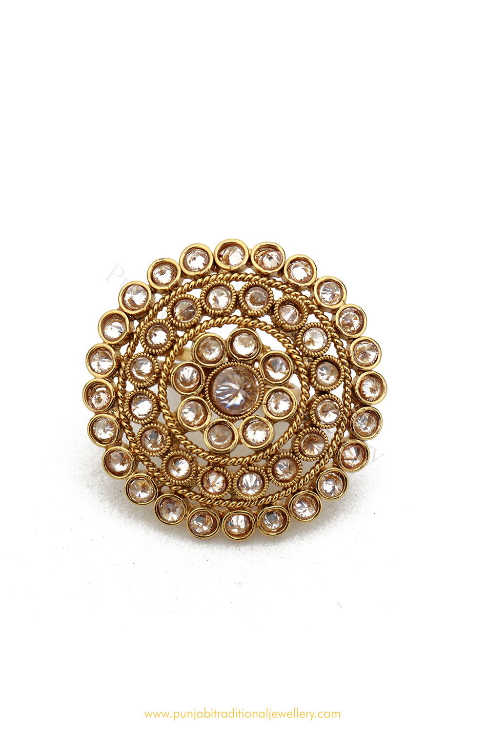 Antique Gold Finished Polki Ring By PTJ
