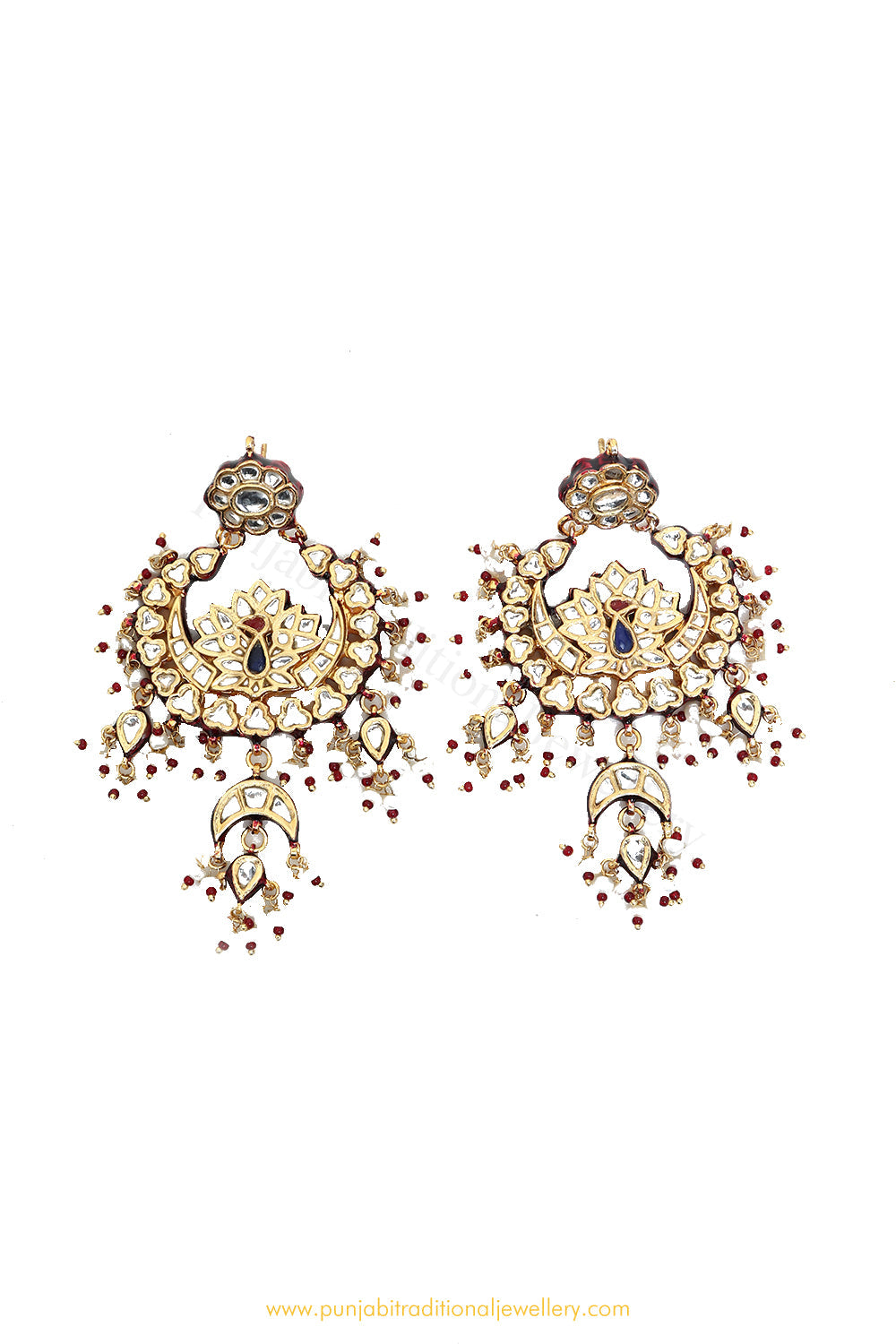 Gold Finished Semi Precious Kundan Earrings by PTJ