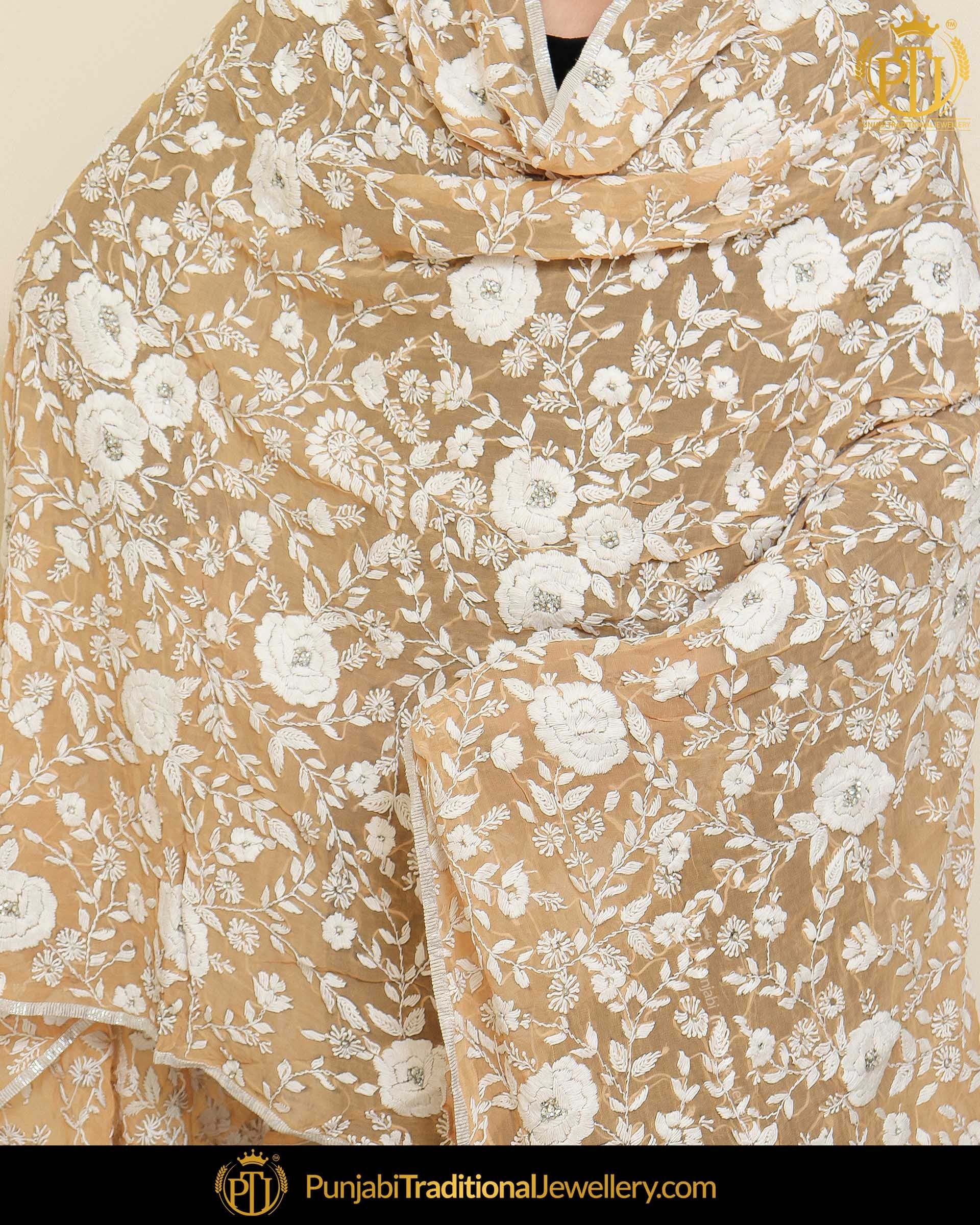 Beige & White Color Phulkari | Punjabi Traditional Jewellery Exclusive