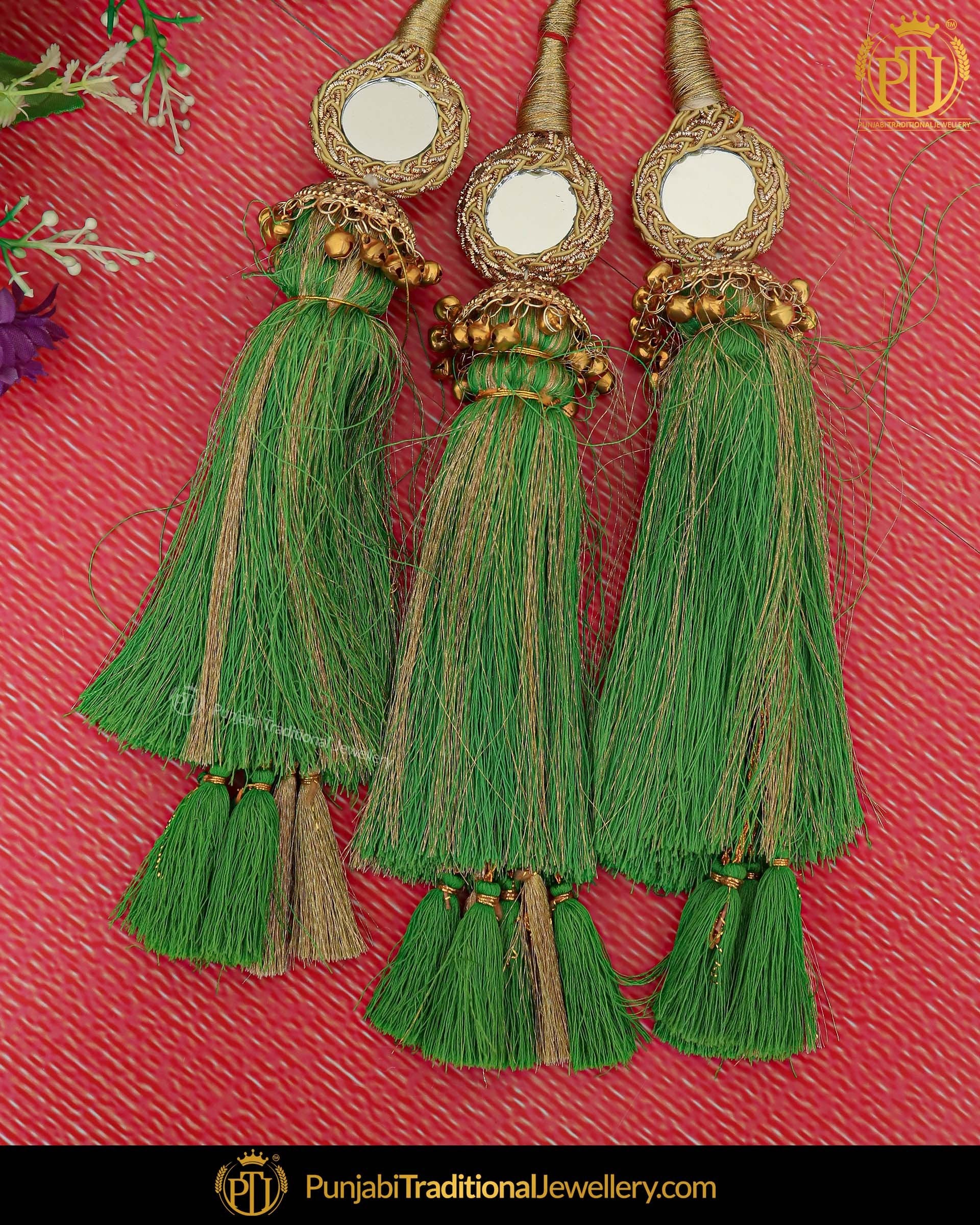 Green Color Prandi Lottan With Mirror | Pipal Diya Peengan by Punjabi Traditional Jewellery Exclusive