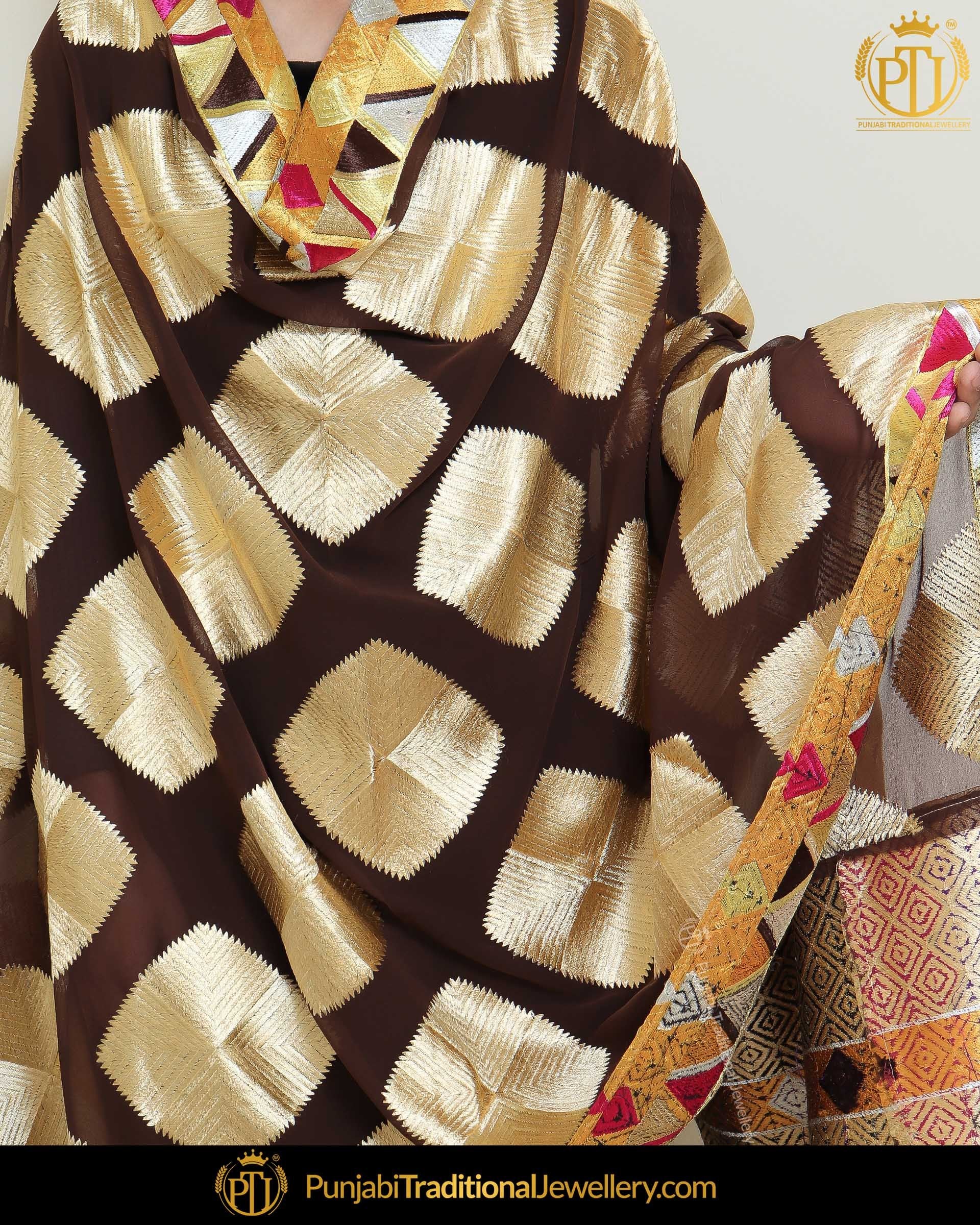 Golden & Brown Color Phulkari | Punjabi Traditional Jewellery Exclusive