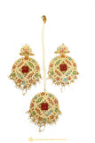 Gold Finished Earrings & Tikka Set by PTJ