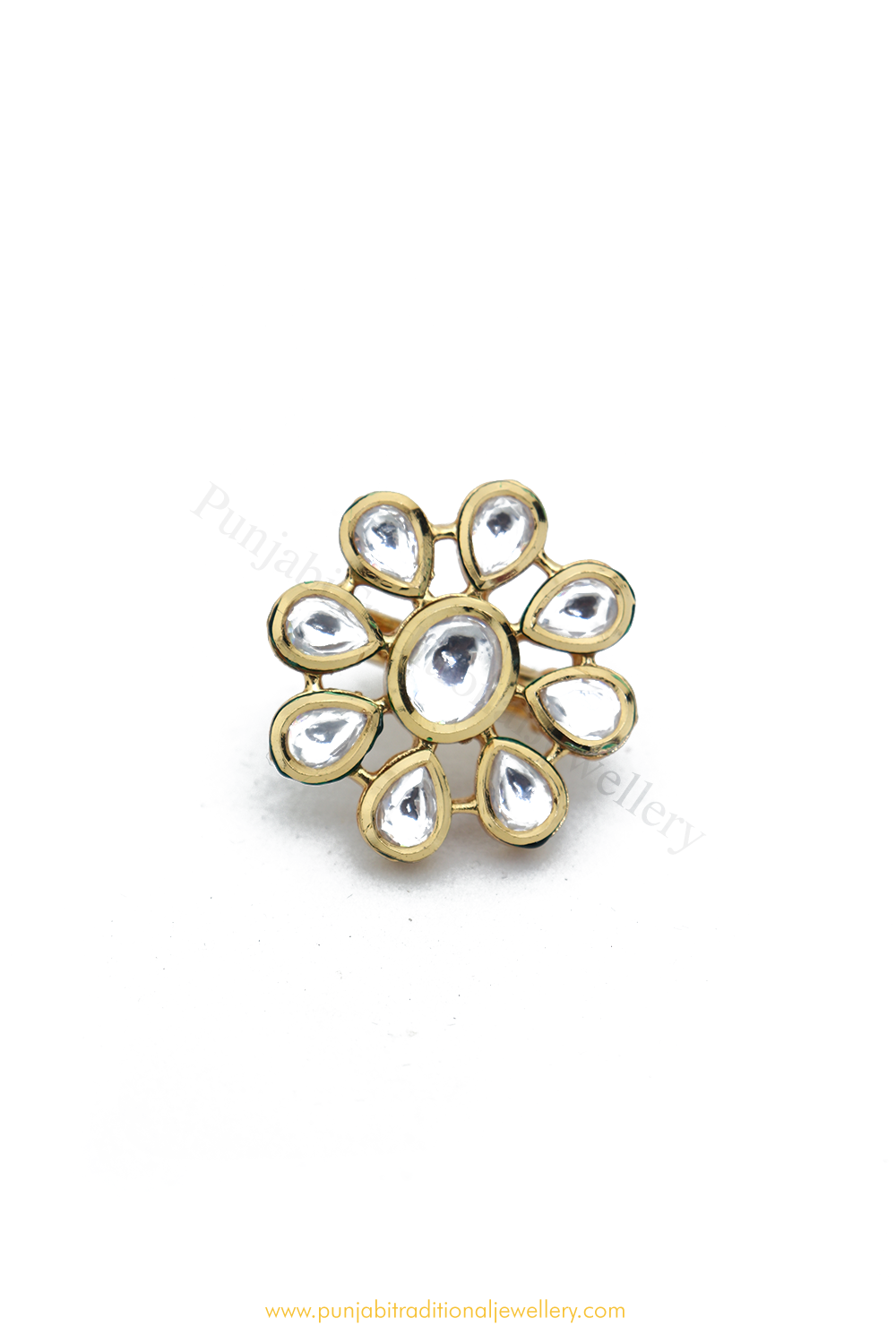 Gold Finished Kundan Ring By PTJ
