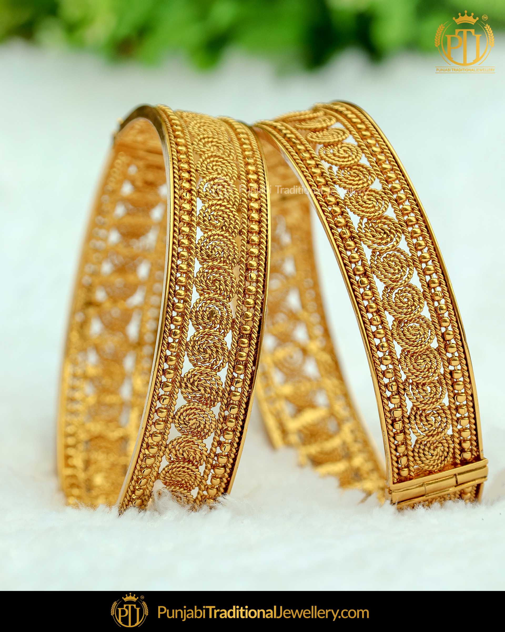 Antique Gold Plated Johda Openable Bangles (Pair) | Punjabi Traditional Jewellery Exclusive