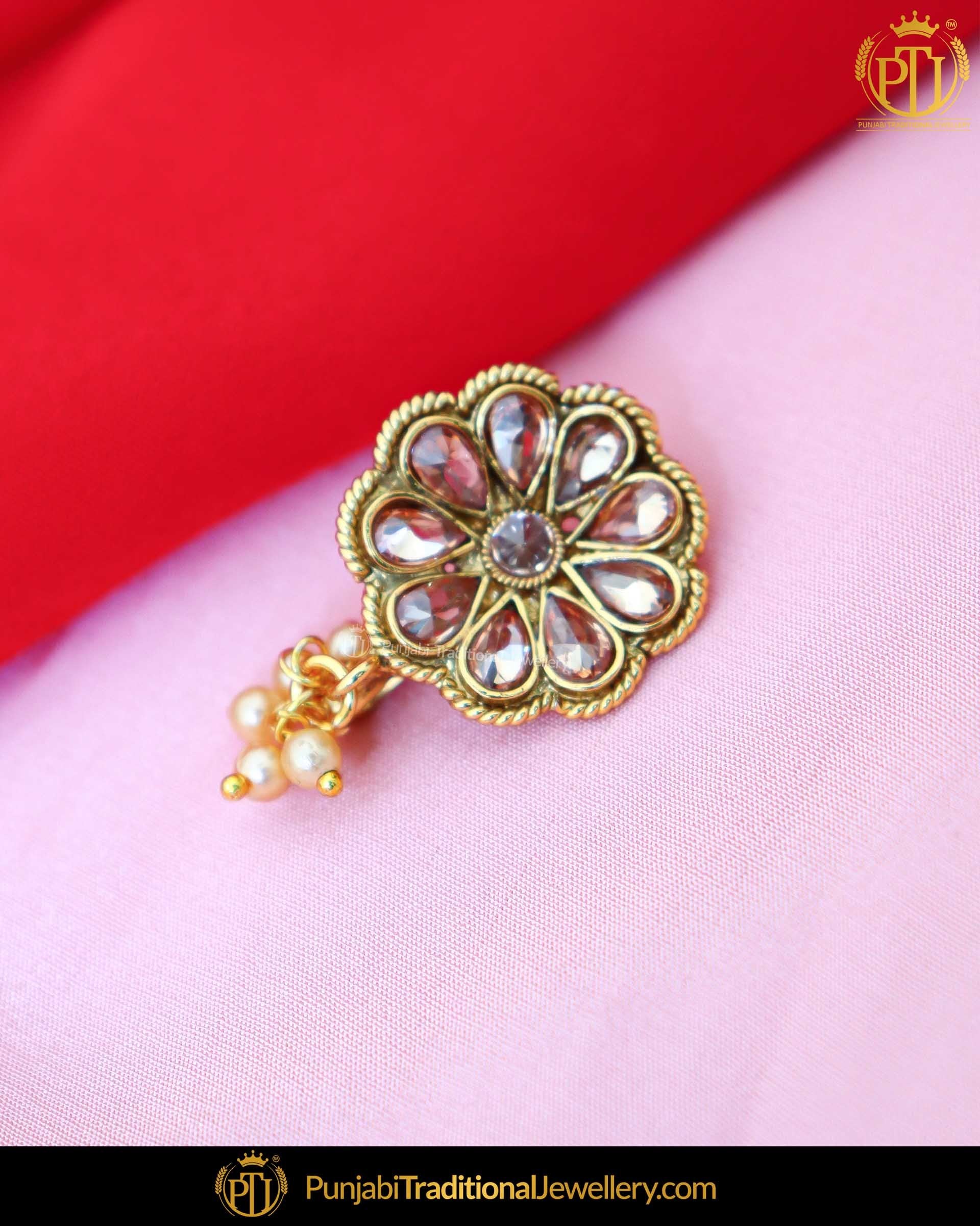 Gold Finished Polki Stone Without hole Nose Pin| Punjabi Traditional Jewellery Exclusive