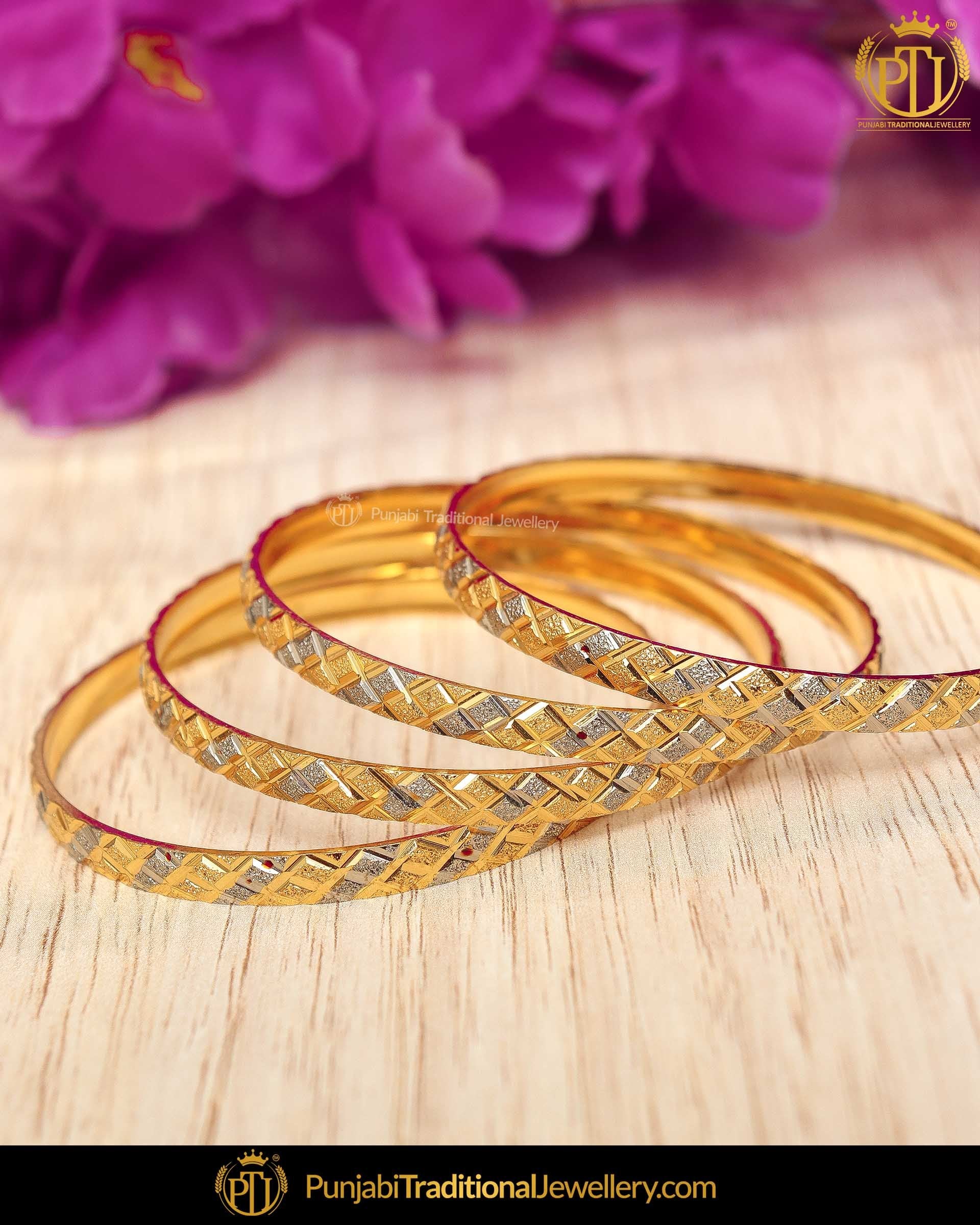 Gold Finished Karra Bangles (Pair)| Punjabi Traditional Jewellery Exclusive