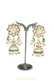 Gold Finished Semi Precious Kundan Jhumki Earrings by PTJ