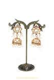 Gold Finished Semi Precious Kundan Jhumki Earrings by PTJ
