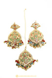 Gold Finished Earrings & Tikka Set by PTJ