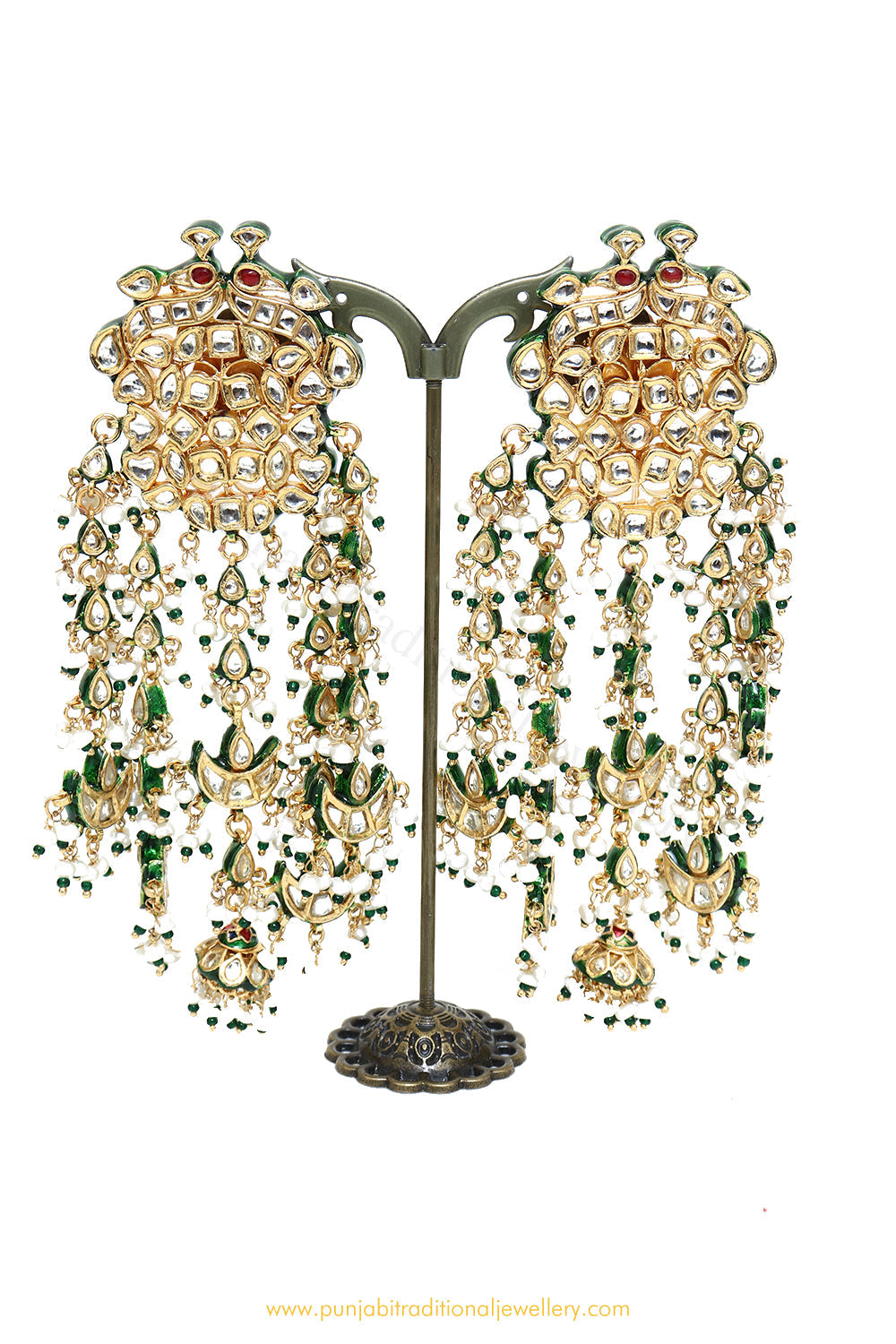 Gold Finished Semi Precious Kundan Earrings by PTJ