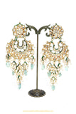 Gold Finished Semi Precious Mint Kundan Earrings by PTJ