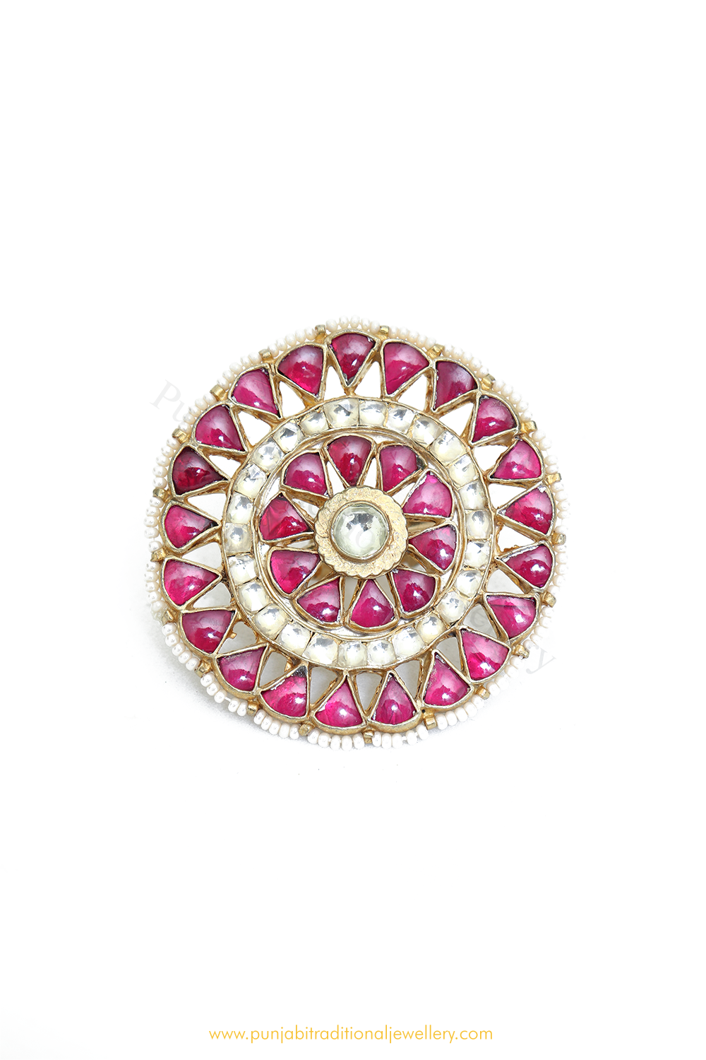 Gold Finished Rubby Kundan Ring By PTJ