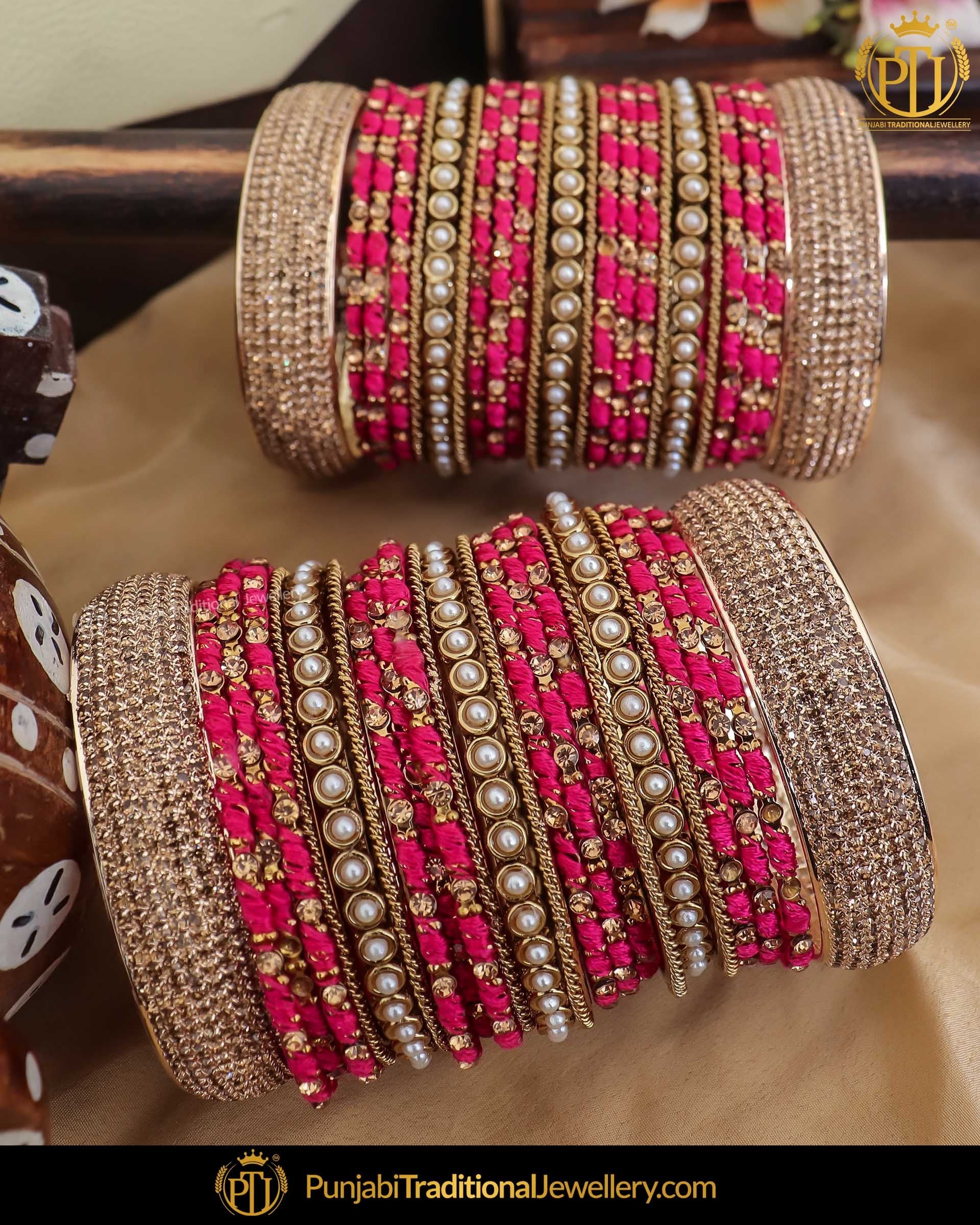 Pink Pearl thread Bangle Set (Both Hand Pair) | Punjabi Traditional Jewellery Exclusive
