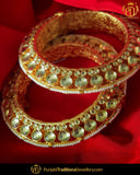 Gold Finished Kundan Pearl Rubby Johda Karra Bangles (Pair)| Punjabi Traditional Jewellery Exclusive