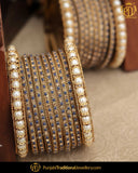 Antique Gold Finished Blue Pearl Bangles Set (Both Hand Pair) | Punjabi Traditional Jewellery Exclusive