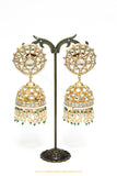 Gold Finished Kundan Pearl Jhumki Earrings by PTJ