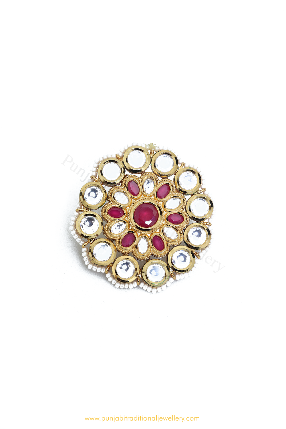 Gold Finished Rubby Kundan Ring By PTJ
