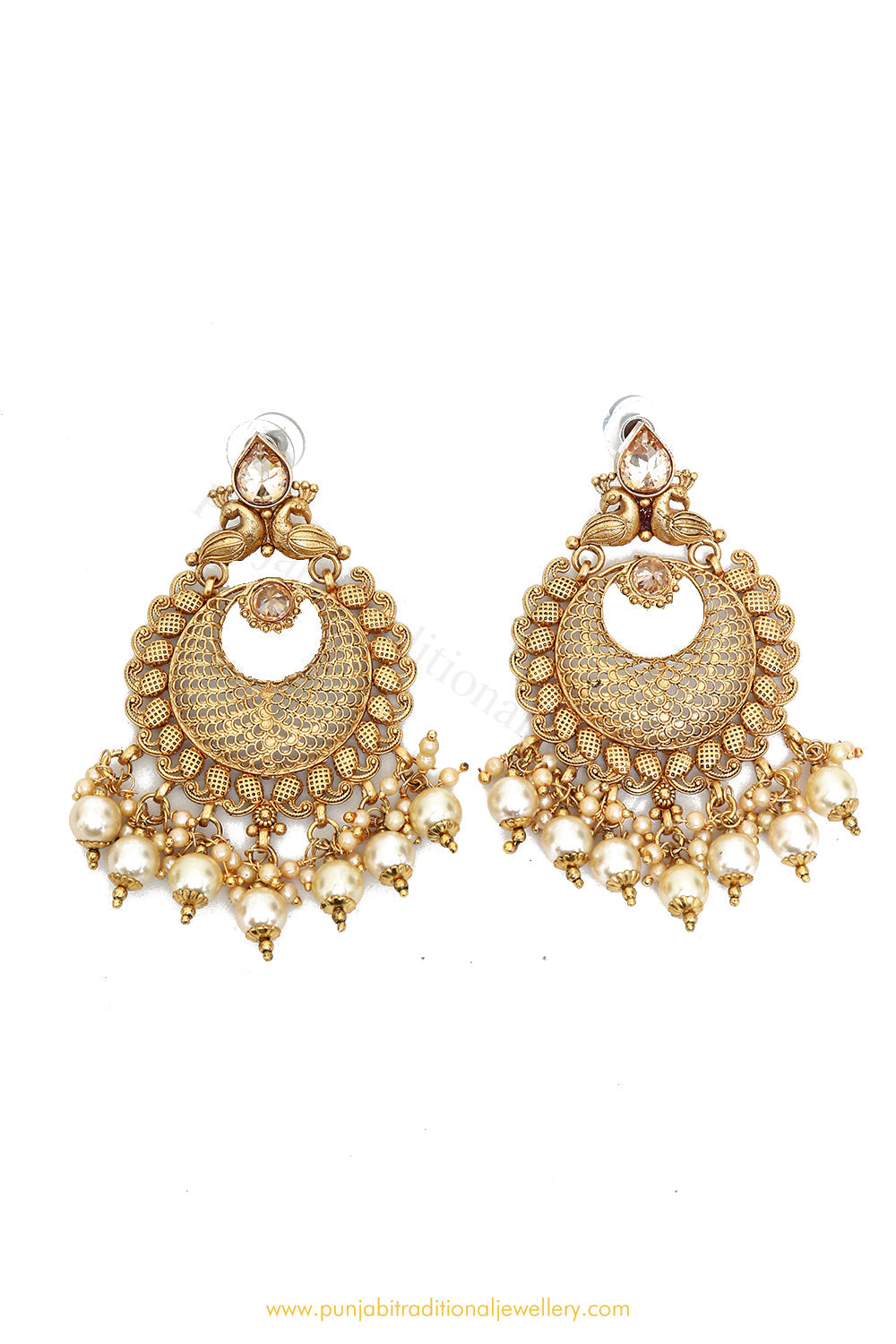 Antique Gold Finished Jodha Earrings by PTJ