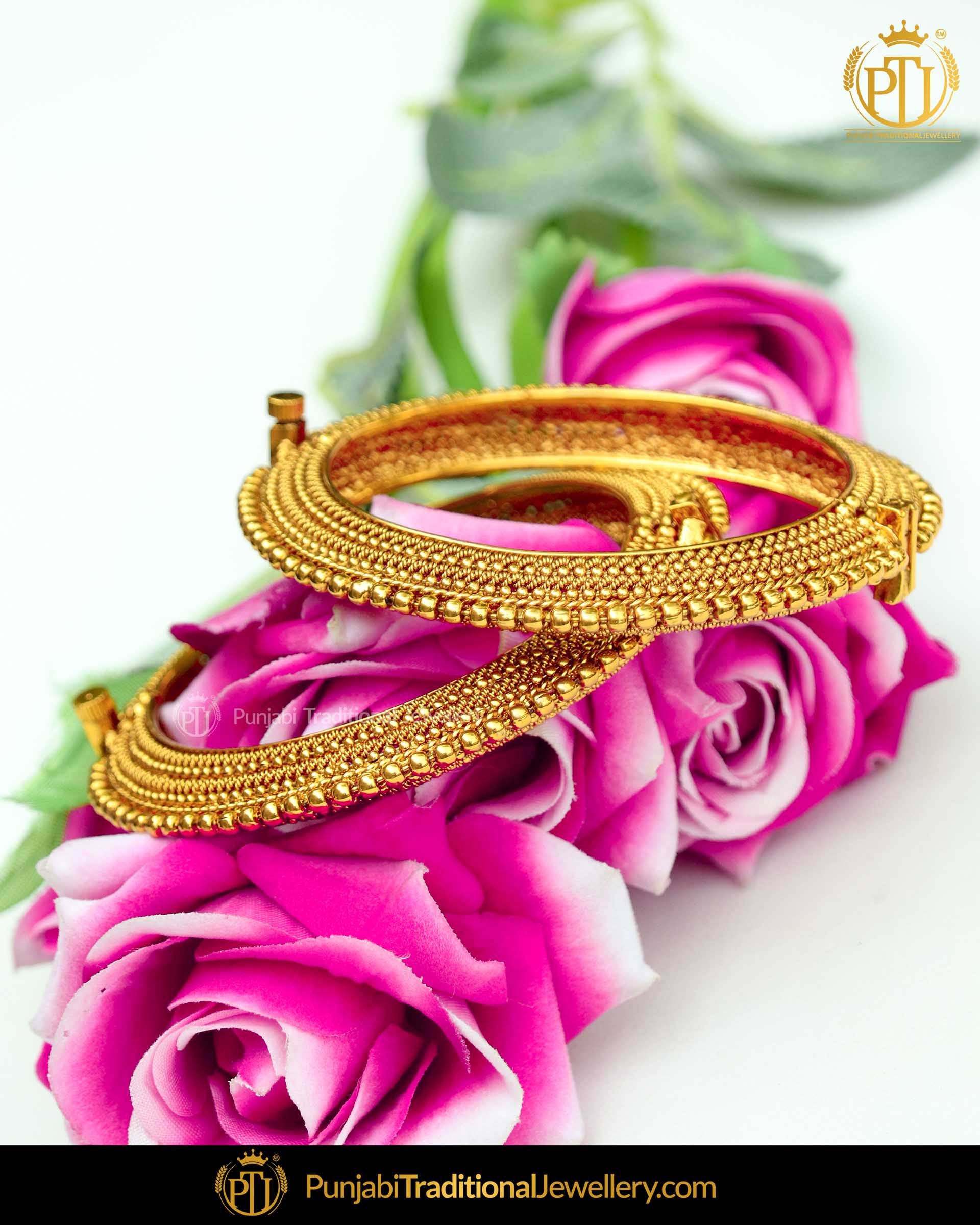 Antique Gold Plated Johda Openable Bangles (Pair) | Punjabi Traditional Jewellery Exclusive