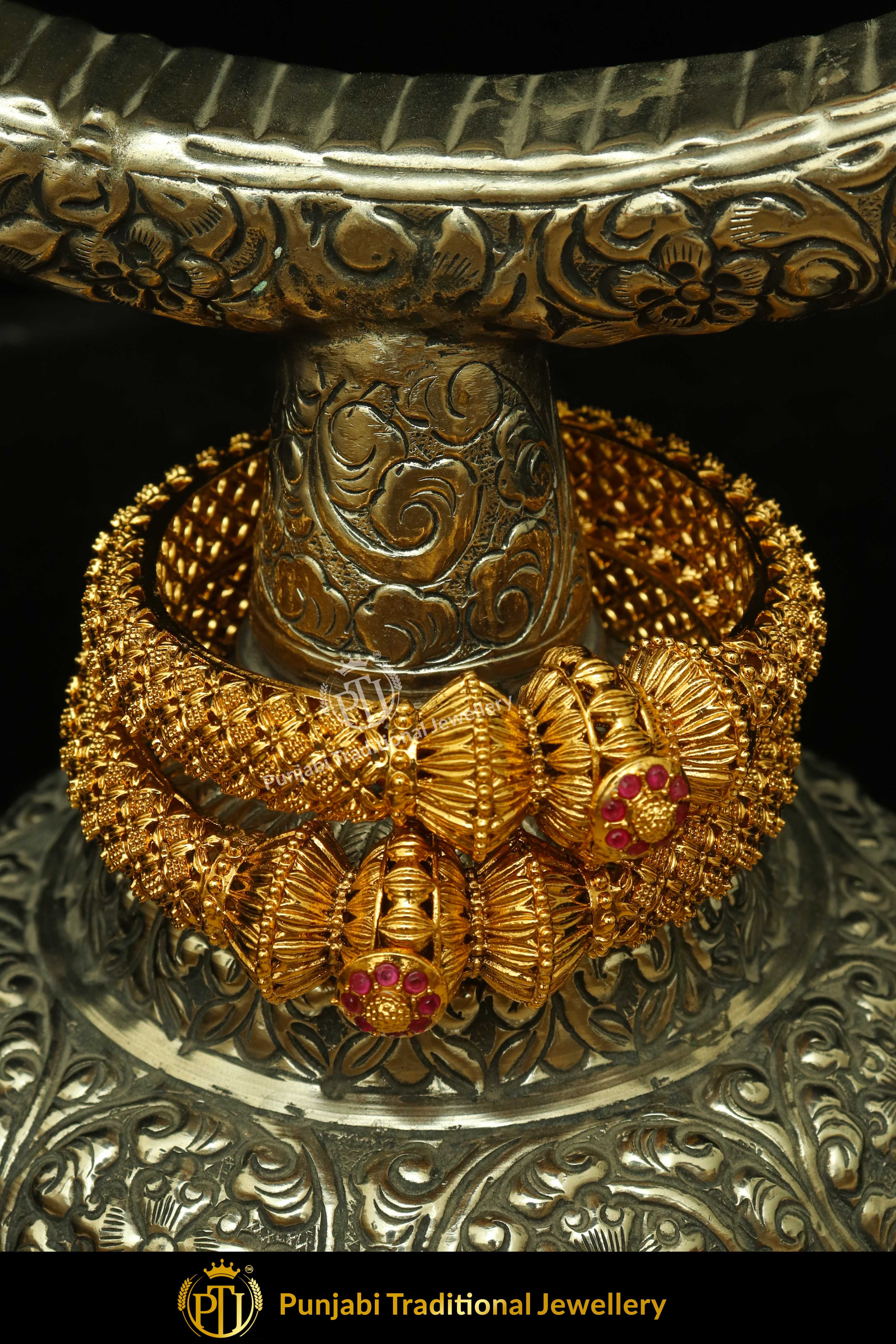 Lashirah Antique Gold Finished Jhodha Karra Bangles (Pair)| Punjabi Traditional Jewellery Exclusive