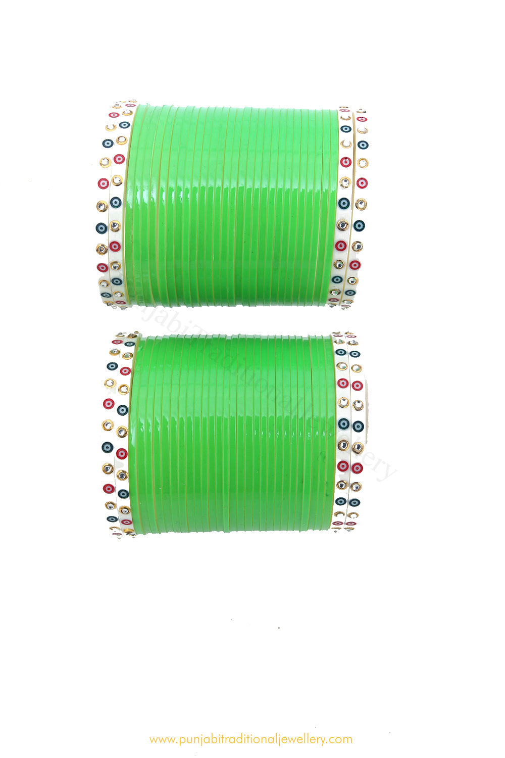 Parrot Green Dotted Bridal Chura By PTJ