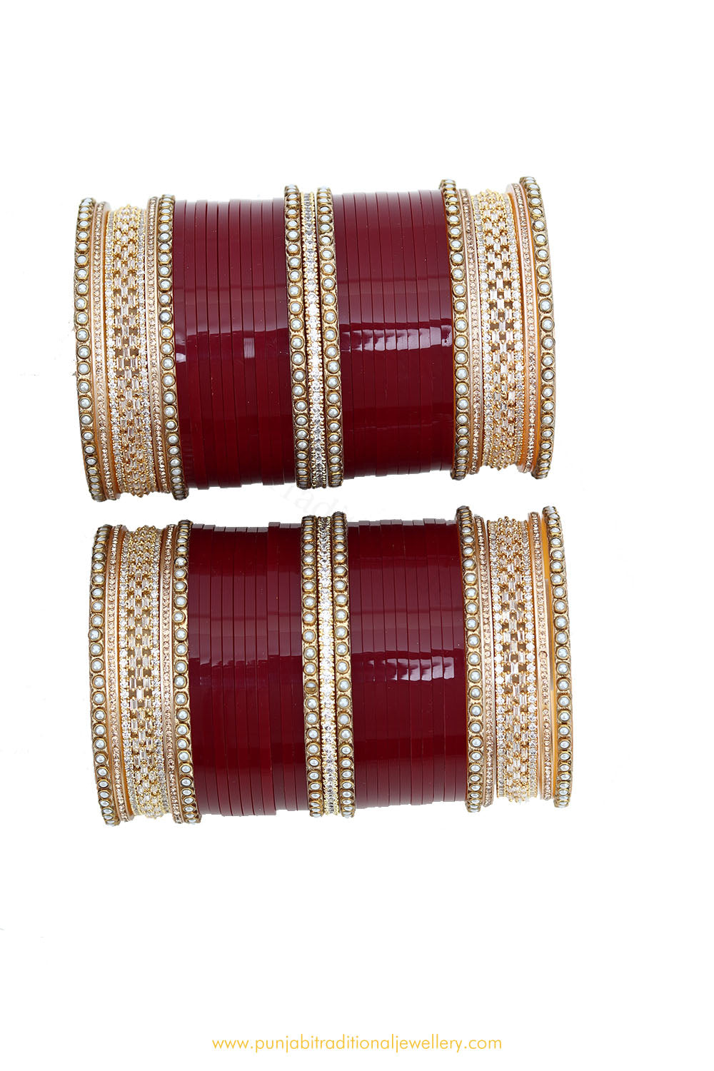Maroon Colour American Diamond Pearl Bridal Chura By PTJ