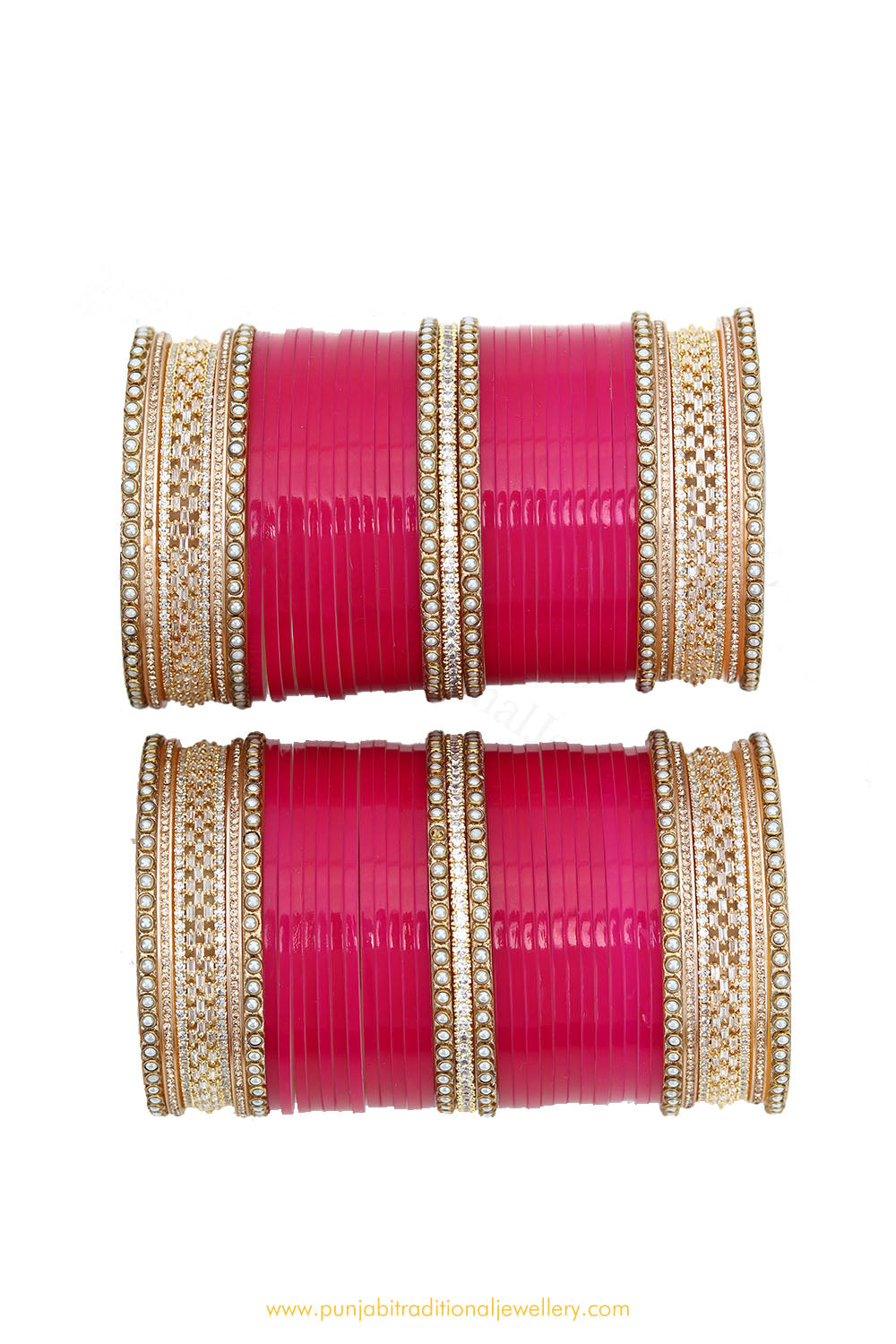 Raani Pink Colour American Diamond Pearl Bridal Chura By PTJ