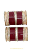 Maroon Colour American Diamond Pearl Bridal Chura By PTJ