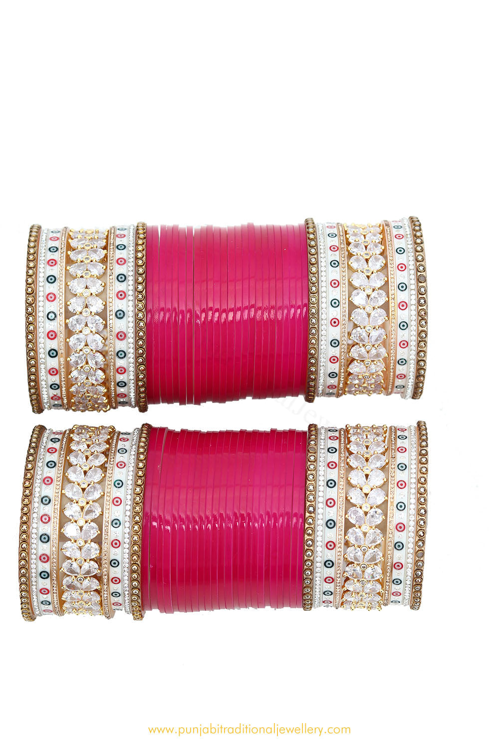 Raani Pink Colour American Diamond Dotted Bridal Chura By PTJ
