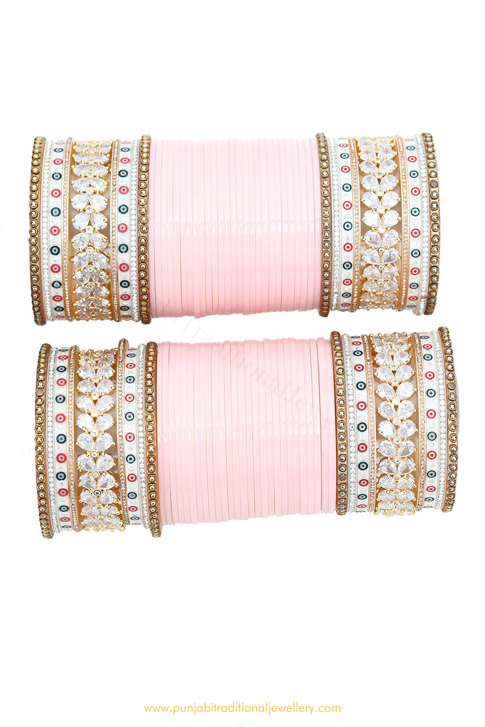 Peach Colour American Diamond Dotted Bridal Chura By PTJ