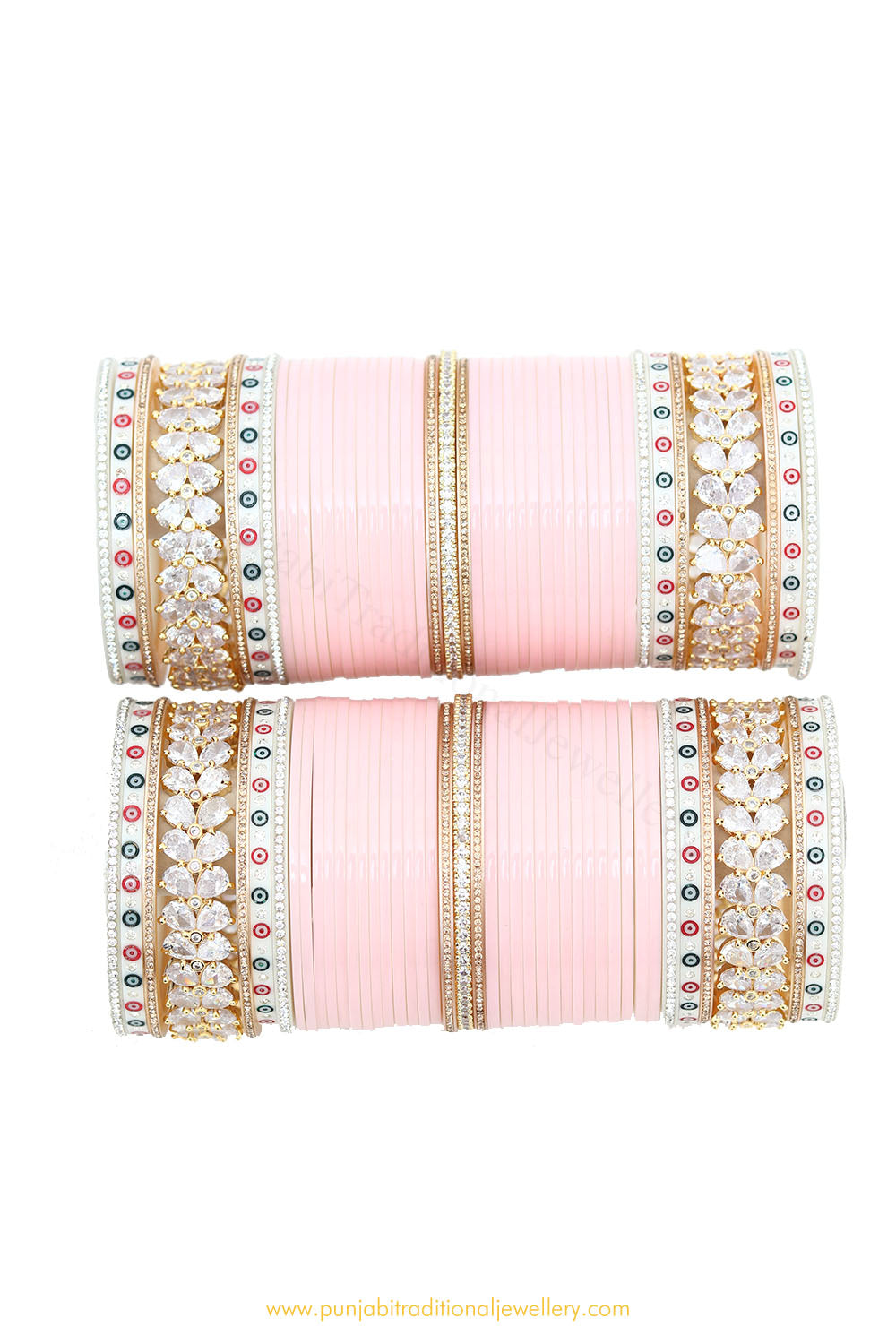 Peach Colour American Diamond Dotted Bridal Chura By PTJ
